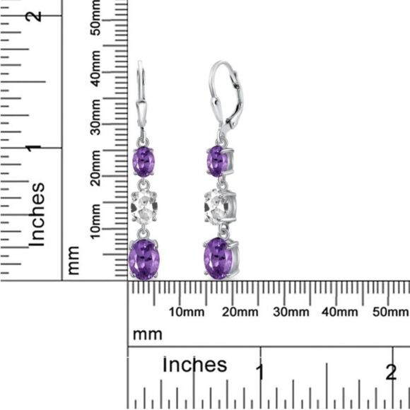 925 Sterling Silver with 5.20 Cttw 3 Stone Amethyst and White Sapphire Earrings - Picture 5 of 5